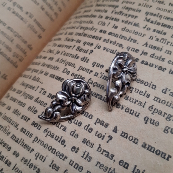 Vintage sterling silver art nouveau earrings - Picture 2 of 10